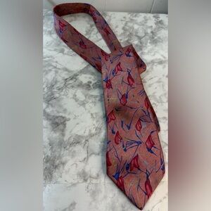 John Henry Men's Floral Silk Tie- Pink with Red and Blue Accents made in the USA